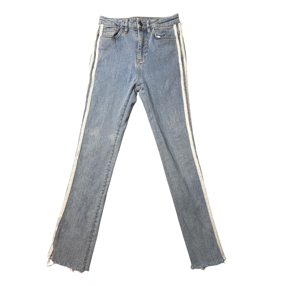 Subdued Jeans Womens 2 Light Denim White Stripe Skinny Raw Hem High‎ Rise Patch
